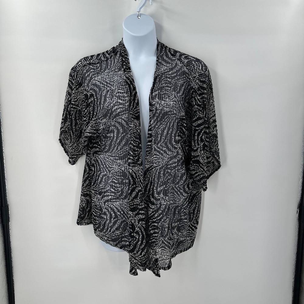 Chicos Travelers‎ Open Cardigan size 3 XL Black White Zebra Print Stretch